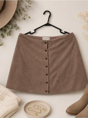 Beige Suede Button Up Mini Skirt